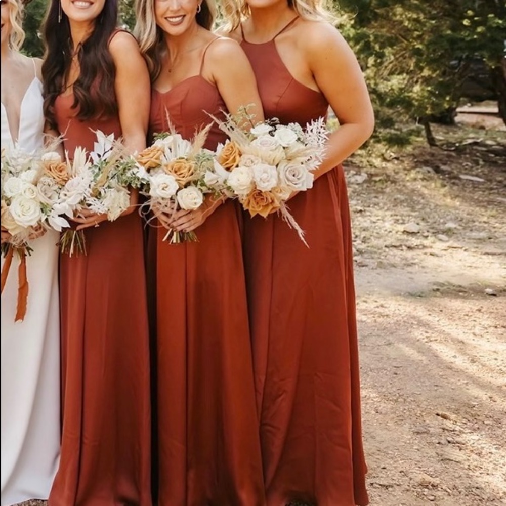 Chiffon High-Neck A-Line Bridesmaid Dress - Cinnamon - Size 10